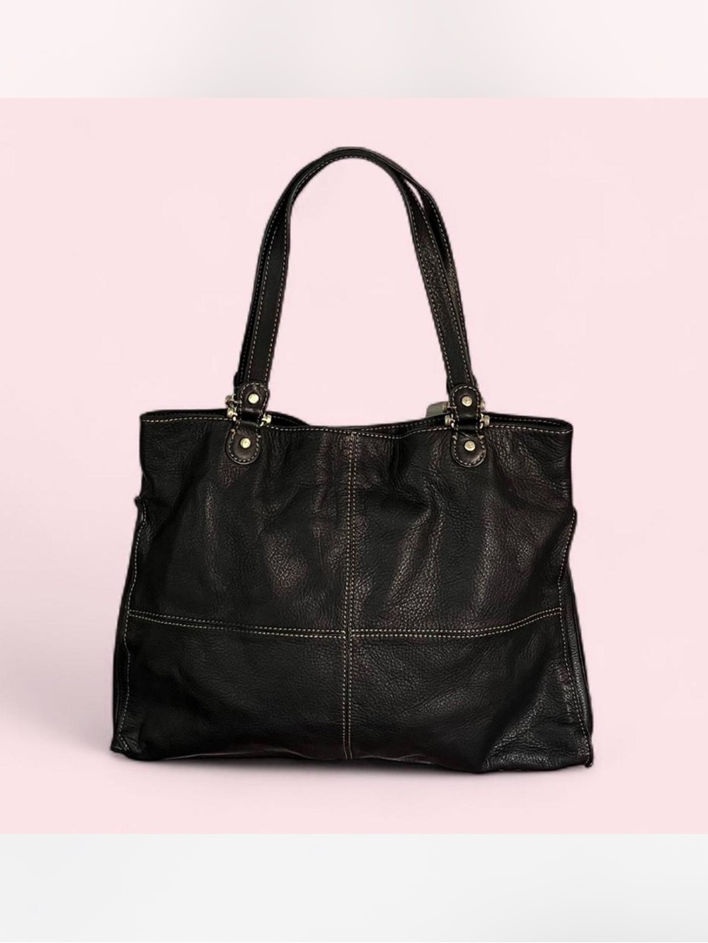 Liz Claiborne Vintage LC Signature Black Leather Tote Western 90s Minimalist